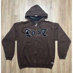 Y2K Lost Enterprises Surfboard‎ Brown Zip Up Hoodie Size M